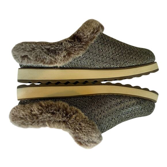 Skechers BOBS Faux Fur Memory Foam Slippers Women’s 6 Glitter Metallic Slip On - Picture 5 of 10